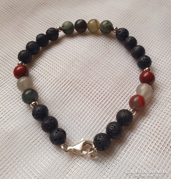 Lava stone and chalcid bracelet with silver