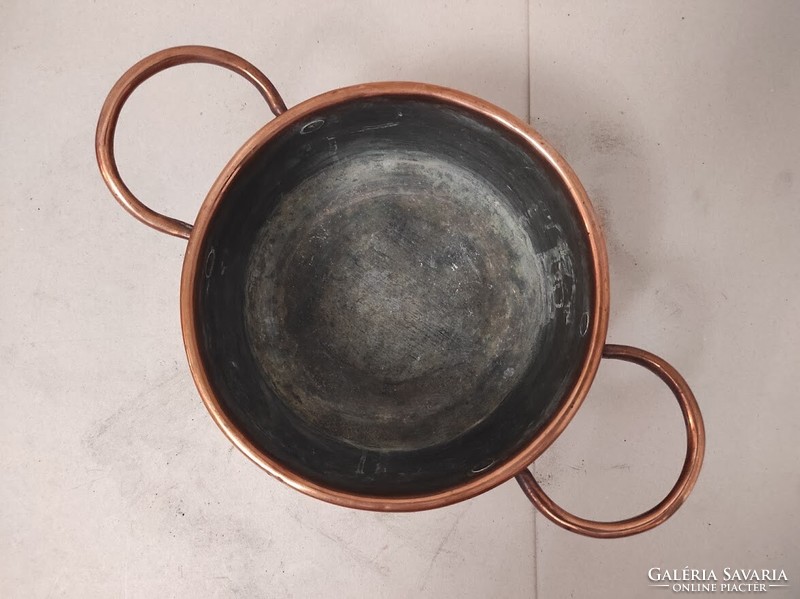 Antique footed kitchen utensil, tinned red copper, two-handled 175 5833