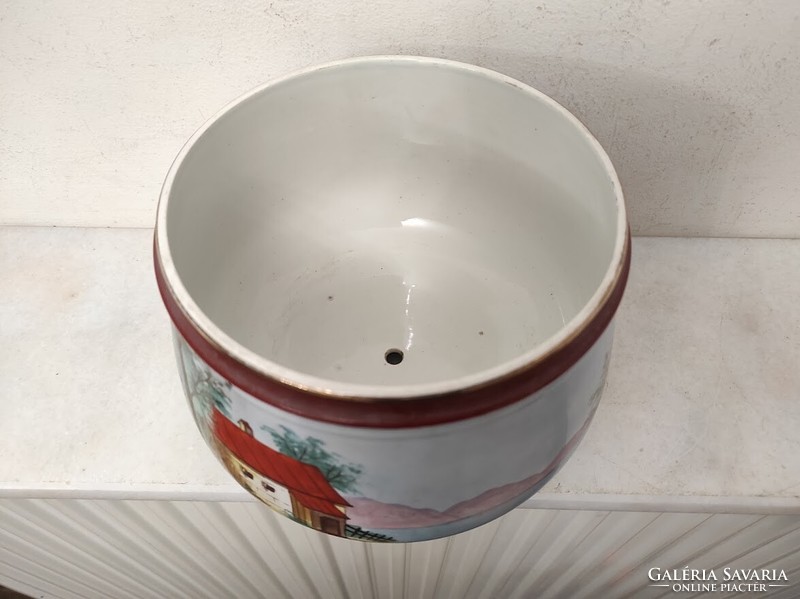 Antik kaspó patinás festett jelzetlen porcelán virág tartó 194 5838