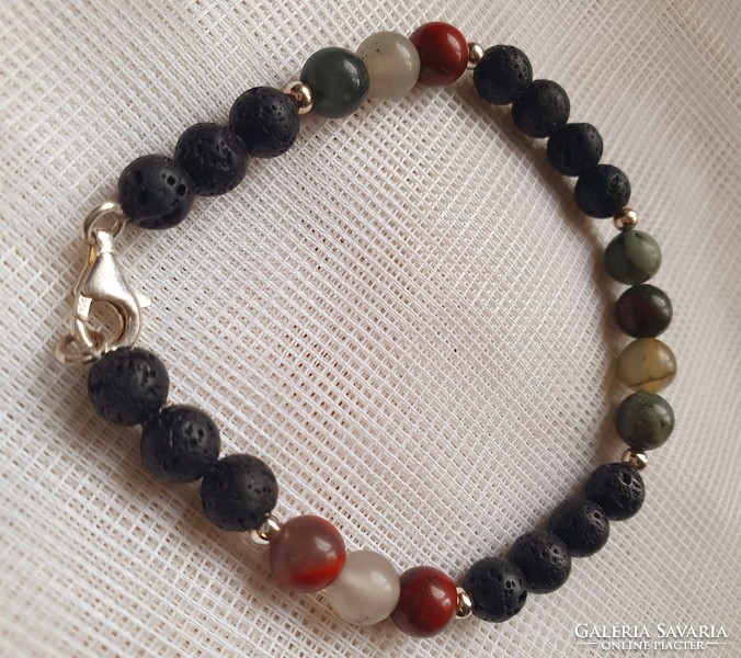 Lava stone and chalcid bracelet with silver