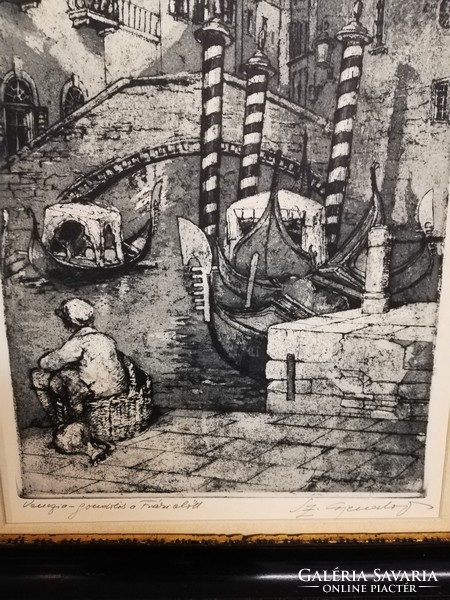 Signed Venetian etching (km. 36 X 45, in an antique frame)