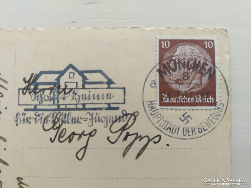 Virágos képeslap, München, 1937, Hindenburg bélyeg, II. világháború előtti