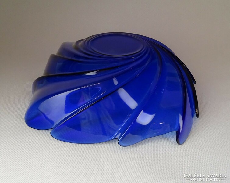 1F218 Nagyméretű kék francia üveg asztalközép kínáló tál 32 cm