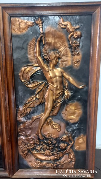 Aphrodite and Prometheus bronze plate putty angel statue framed picture