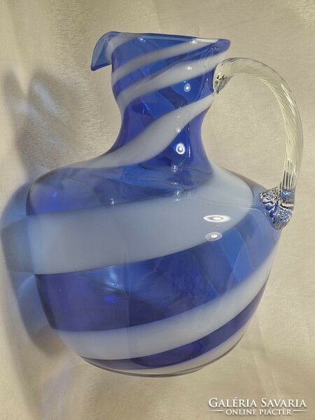 Opal glass jug, with a twisted handle, probably the work of an Italian manufactory, second half of the 20th century.