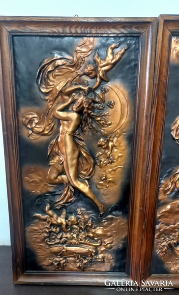 Afrodité és Prométheusz bronz lemez puttós angyalkás szobor keretezett kép