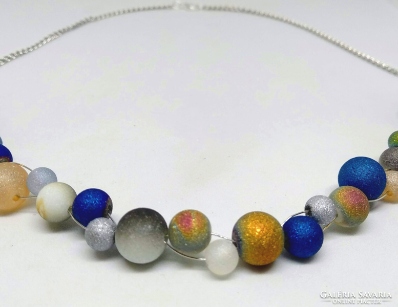 Galvanized glass beads neck blue, made of colorful 6-8-10 mm beads