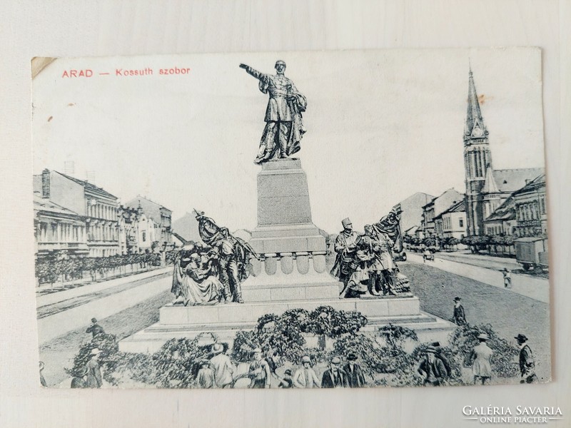 Arad, statue of Kossuth, 1911, old postcard, Transylvania