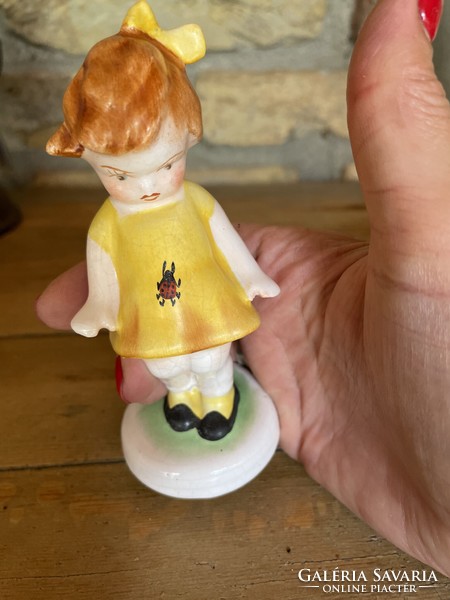 Bodrogkeresztúr ladybug figure in a yellow dress, nipp