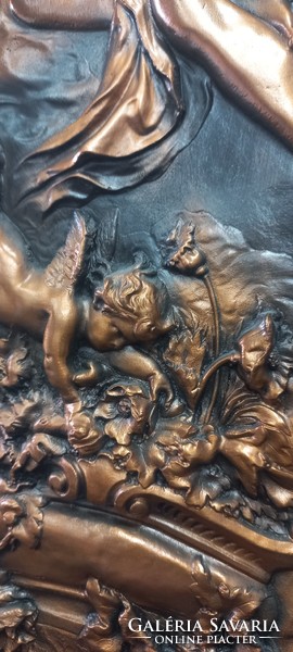 Afrodité és Prométheusz bronz lemez puttós angyalkás szobor keretezett kép