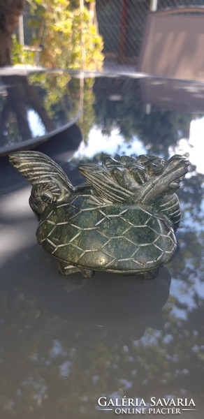 Ancient Chinese green jade dragon turtle - feng shui abundance statue