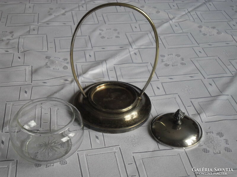 Silver-plated sugar bowl with polished glass insert