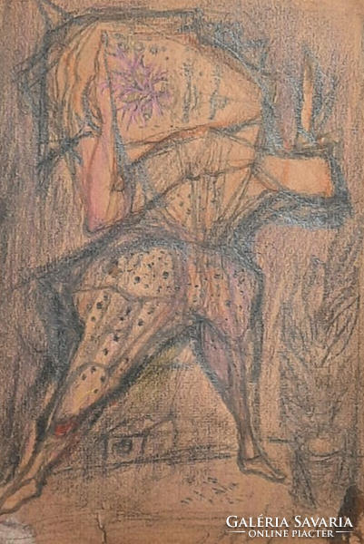 Aladár Almásy: stretching child 's wagner, marked pencil drawing 1998