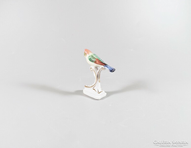 Herendi, bird, colorful parrot on a column, hand-painted porcelain 6 cm. Flawless! (B019)