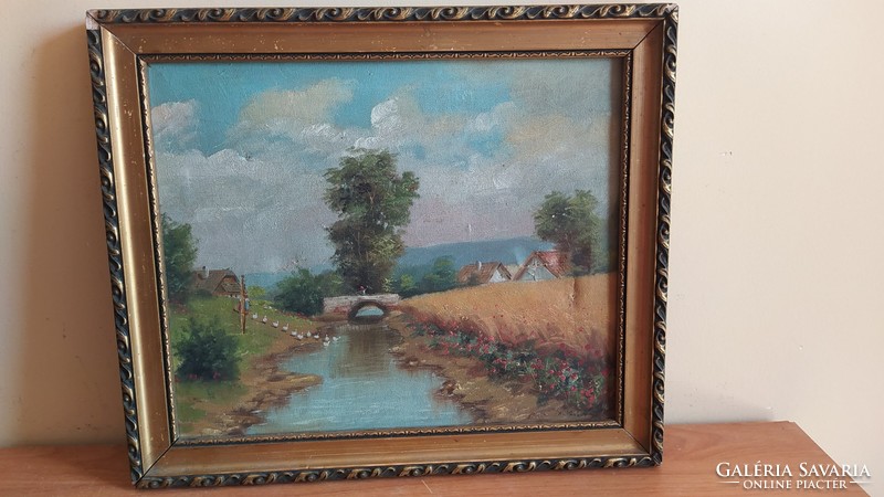 (K) old village portrait painting, signed 38x34 cm frame