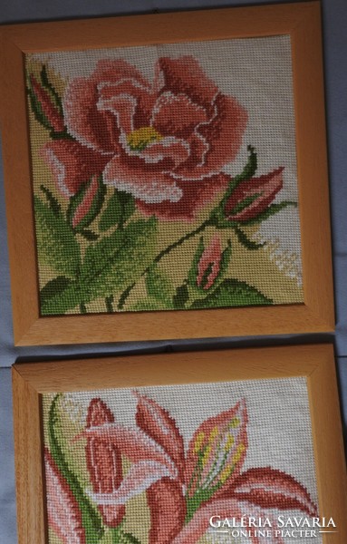 New stitched tapestry with frame - angel and flower motif