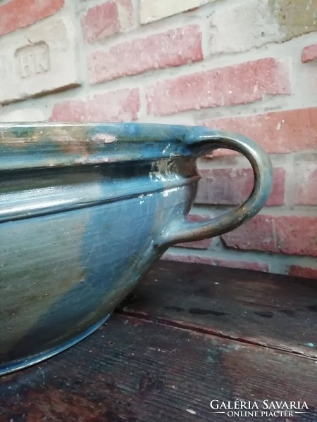 Harvest bowl, glazed blue-grey-green color, large size (51 cm) with slight damage