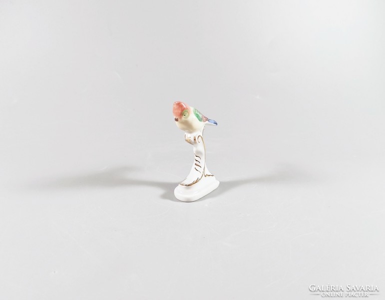 Herendi, bird, colorful parrot on a column, hand-painted porcelain 6 cm. Flawless! (B019)