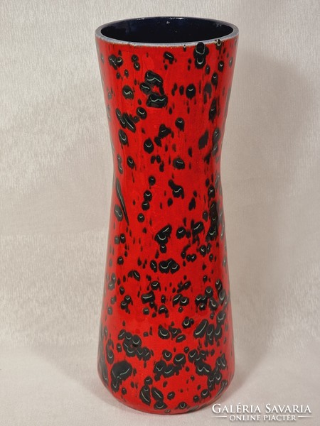 SCHEURICH Pop Art fekete foltos lángvörös mázas kerámia váza