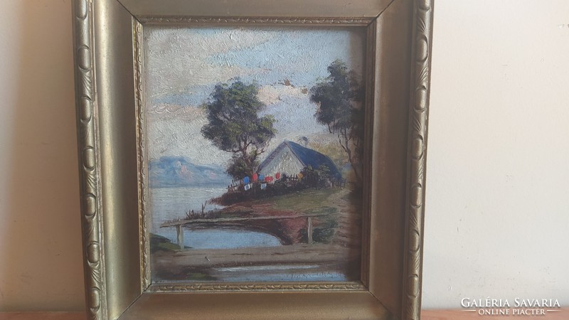 (K) Aprócska régi festmény 24x27 cm, jelzett