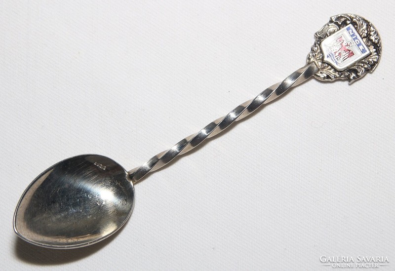 Antique hallmarked decorative spoon with porcelain insert (nice) with the image of the coat of arms of Nice