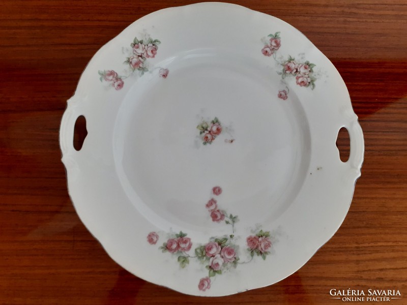 Régi porcelán kínáló tányér rózsa mintás Victoria Austria süteményes füles tálca