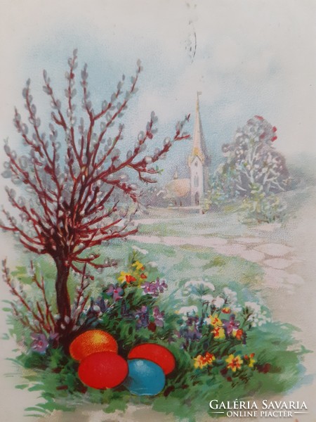 Old Easter postcard 1930 postcard church spring