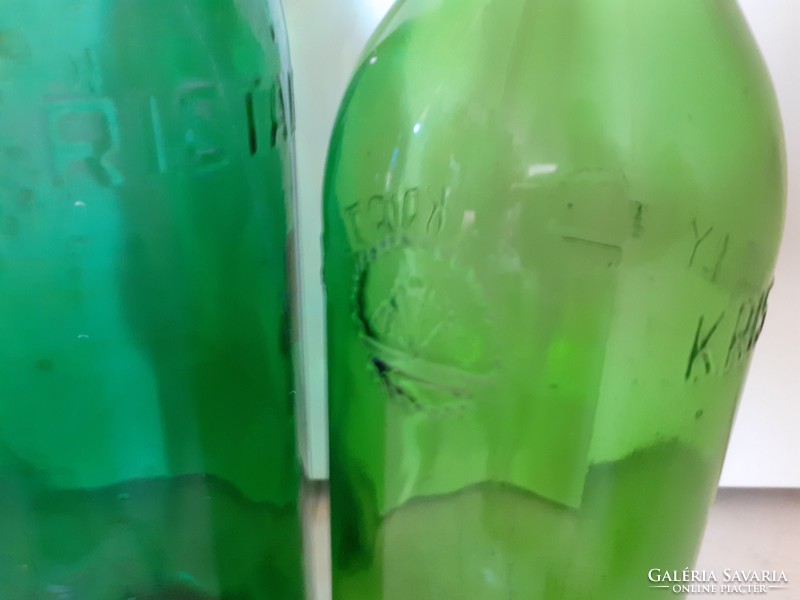 Retro csatos üveg Kristályvíz feliratos zöld palack régi ásványvizes üveg 2 db