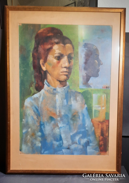 Portrait of a lady with a mirror (oil) marked 