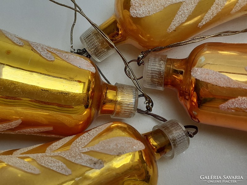 Régi üveg karácsonyfadísz arany csengő retro harang 4 db