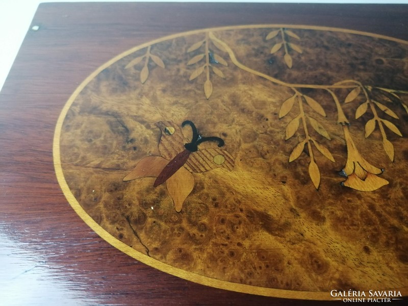 Inlaid wooden box with butterfly
