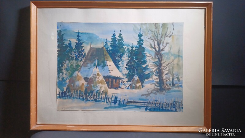 Hut on the snowy mountaintop (50x70 cm) 1980