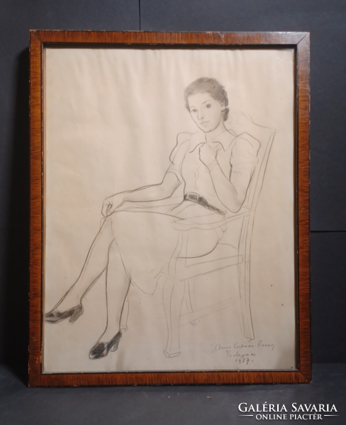 Bolognai lány 1937-ből, ceruzarajz (40x31 cm) "Anna Bodnár ..." ?