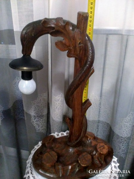 Nagyon ritka  faragott fa kígyó asztali lámpa 44cm