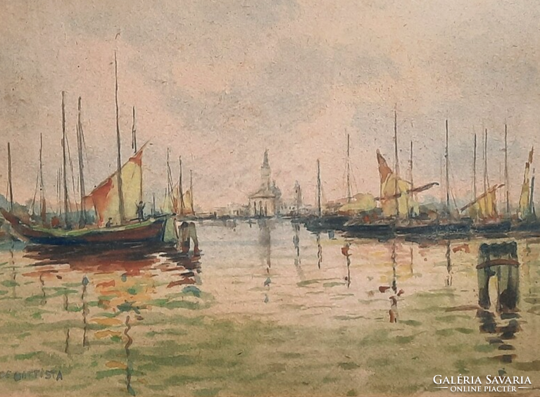 Large harbor (watercolour, 38x47 cm) marked 