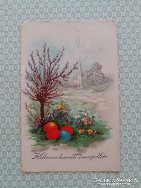 Régi húsvéti képeslap 1930 levelezőlap templom tavasz