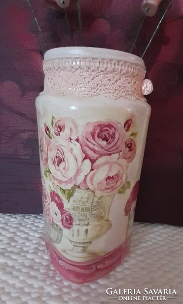Kézműves rózsás üveg váza