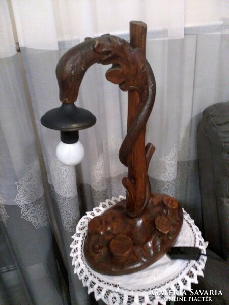 Very rare carved wooden snake table lamp 44cm