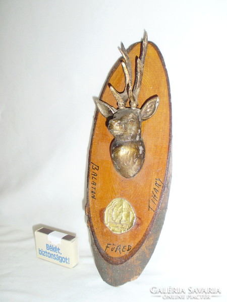 Retro souvenir wall decoration - Balatonfüred - Tihany - metal deer head on a wooden base