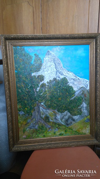 Austrian Alpine landscape with original frame signed w.P. Oil/canvas 50x62 cm canvas size