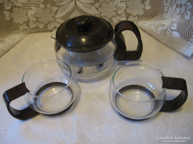 Pyrex heat-resistant retro tea set with 2 cups