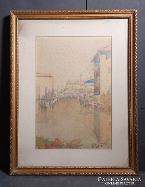 Waterfront houses - Venice? (Full size 43x33 cm) watercolor - unidentified mark