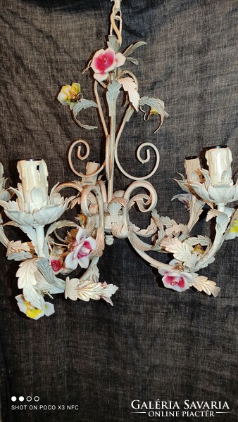 Buy it, take it away! Provance feeling Florentine chandelier lamp porcelain rose gorgeous colors French style
