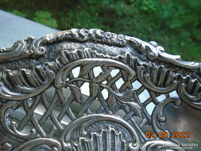 Antique 800 silver bowl with master mark, taunted and punched openwork grid and rose patterns