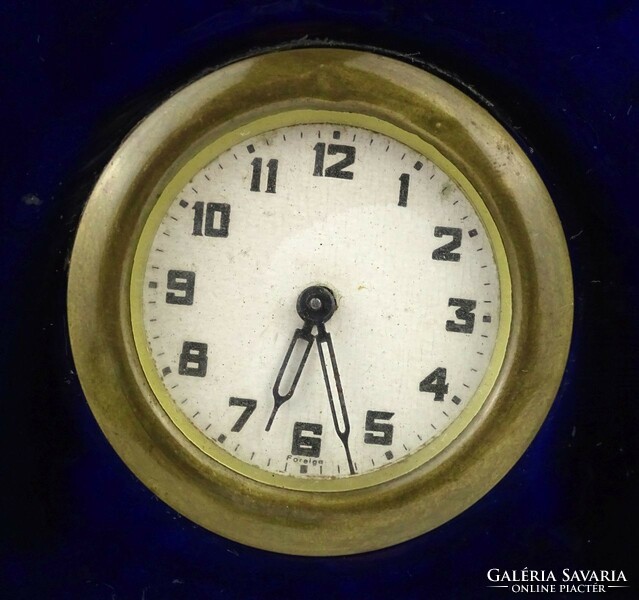 1J911 old cobalt blue faience furniture clock 21 cm