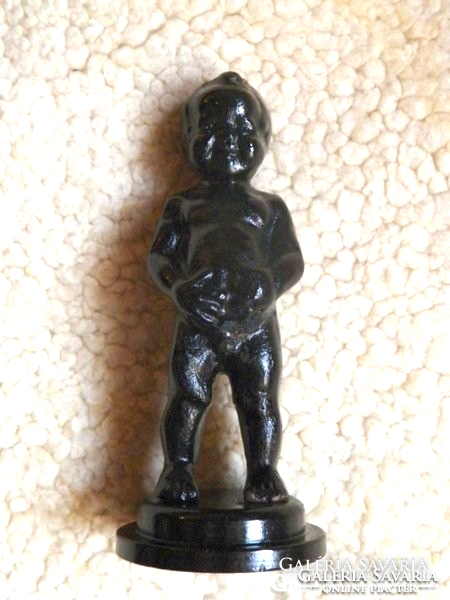 Antique painted heavy metal stomach-grabbing boy's paperweight csa