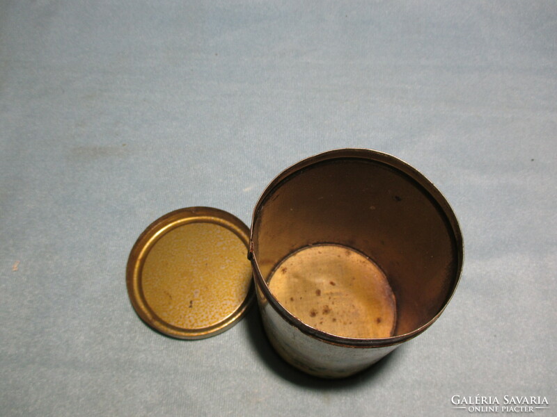 Old candy metal box, spice holder, storage with fruit pattern
