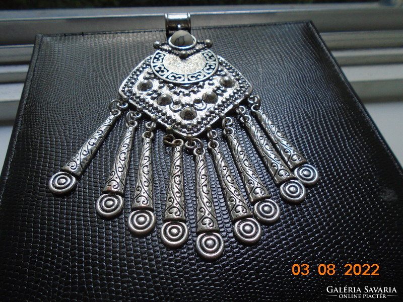 Spectacular large relief pattern niello silver-plated tribal pendant with niello pendants