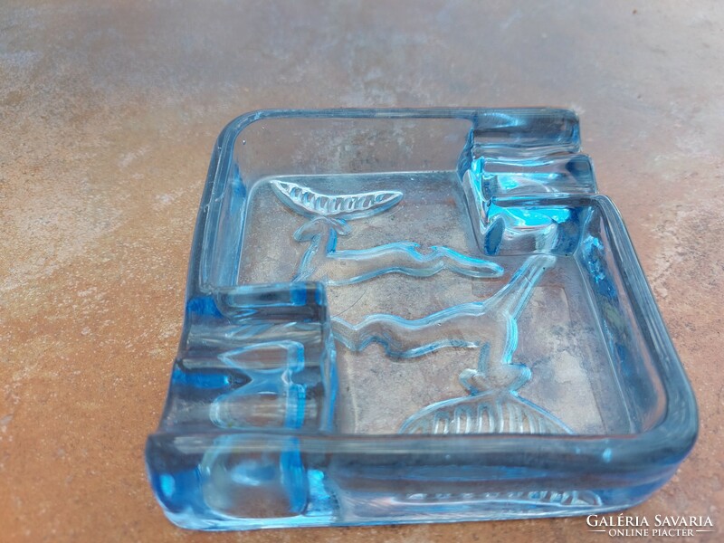 Retro deer glass ashtray, blue, 1960s