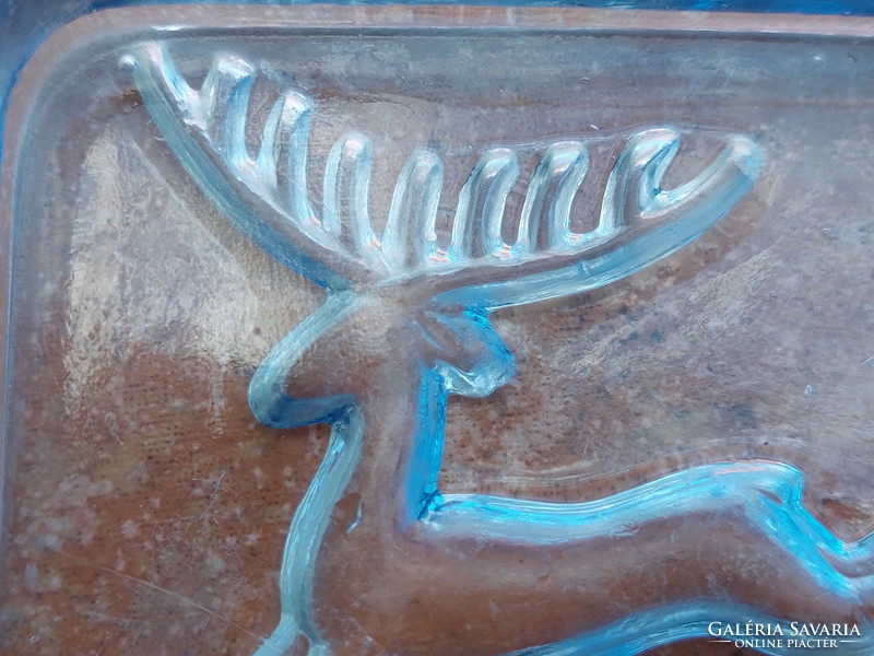 Retro deer glass ashtray, blue, 1960s